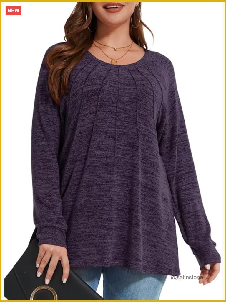 Lightweight Rayon Blend Tunic Sweater With Pleated Front